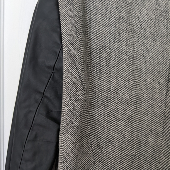 Zara Faux Leather Sleeve Herringbone Blazer - Picture 8 of 12